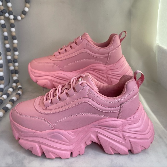 Kip Wok Chunky Pink Platform Sneakers with Rugged Soles Size 7 - Picture 3 of 9